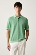 Tommy Hilfiger тениска тип пулове с яка мъжка от памук зелена MW0MW43246