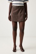 Guess fustă din imitație de piele întoarsă GRACE maro simplă W6YD06 W2890