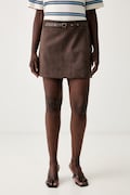 Guess fustă din imitație de piele întoarsă GRACE maro simplă W6YD06 W2890