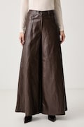 Haveone spodnie wide leg damskie z imitacji skóry szare regular waist PVI.R151