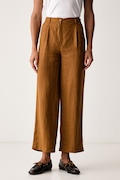 United Colors of Benetton spodnie damskie lniane brązowe high waist 4AGHDF0CB