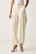 Pinko spodnie cargo damskie z cupro beżowe high waist 106444 A3F8
