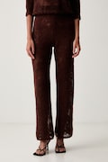 Twinset spodnie damskie z wełną brązowe high waist 262TP3343