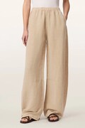 AllSaints spodnie wide leg damskie z dodatkiem lnu JETT beżowe high waist W070TE