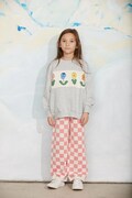 Mini Rodini spodnie wide leg dziecięce bawełniane Chess różowe high waist 25730150