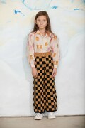 Mini Rodini spodnie wide leg dziecięce bawełniane Chess beżowe high waist 25730150