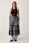 AllSaints sukienka rozkloszowana TERRA czarna w kropki W055DF
