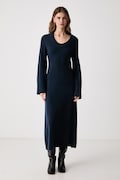 Tommy Hilfiger svetrové šaty s vlnou tmavomodré WW0WW52306