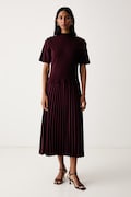 Tommy Hilfiger rochie evazată din bumbac burgundă simplă WW0WW52224