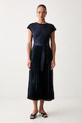 Weekend Max Mara sukienka rozkloszowana z lyocellem WKDGELA granatowa gładka 2625626021600