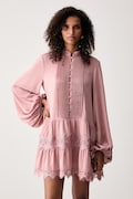 Bardot rochie ANTONIA roz cu inserții de dantelă 59849DB3