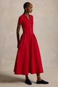 Polo Ralph Lauren sukienka rozkloszowana bawełniana z elastanem czerwona gładka 211B17443