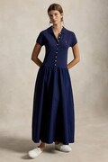Polo Ralph Lauren sukienka rozkloszowana bawełniana z elastanem granatowa gładka 211B17443