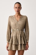 Guess rochie evazată CLARISSE bej cu animal print W6BK42 W4225