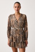 Guess rochie evazată CLARISSE bej cu animal print W6BK42 W4225
