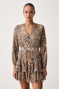 Guess rochie evazată CLARISSE bej cu animal print W6BK42 W4225