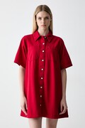 Tommy Jeans srajčna obleka bombažna rdeča enobarvna DW0DW22847