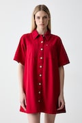Tommy Jeans srajčna obleka bombažna rdeča enobarvna DW0DW22847