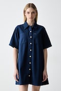 Tommy Jeans srajčna obleka bombažna modra enobarvna DW0DW22847