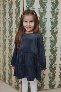 Konges Sløjd sukienka rozkloszowana welurowa JINGLE DRESS GRS granatowa gładka KS108131