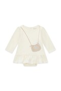 Guess sukienka z baskinką bawełniana beżowa z nadrukiem S6BG02 K5997