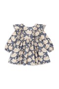 Konges Sløjd sukienka rozkloszowana bawełniana EVIA LS BOW DRESS GOTS niebieska z nadrukiem KS105988