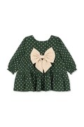 Konges Sløjd šaty s rozšíreným strihom bavlnené s elastanom ELIN LS BOW DRESS GOTS zelené s potlačou KS105979