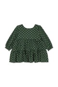 Konges Sløjd sukienka rozkloszowana bawełniana z elastanem ELIN LS BOW DRESS GOTS zielona z nadrukiem KS105979