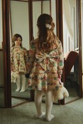 Konges Sløjd sukienka rozkloszowana bawełniana z elastanem ELIN LS BOW DRESS GOTS beżowa z nadrukiem KS105979