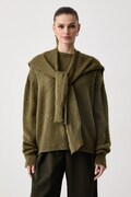 Haveone sweter damski z dodatkiem wełny zielony MMA.R143