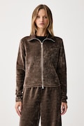 adidas Originals sveter na zips dámsky Chenille Zip Up hnedý LF6540