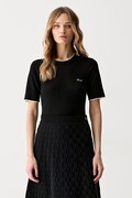 Karl Lagerfeld maglietta basic da donna in lana nera B3W18039