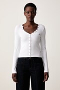 Guess Jeans μακρυμάνικο γυναικείο βαμβακερό με ελαστάν λευκό W6YP03 K3647