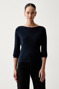 Tommy Hilfiger πουλόβερ γυναικείο με βαμβάκι σκούρο μπλε WW0WW50107
