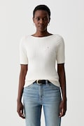 Tommy Hilfiger T-shirt swetrowy damski bawełniany beżowy WW0WW50103