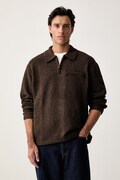 Levi's svetr pánský s příměsí vlny BOULDER COLLARED HALF ZIP hnědý 007W2