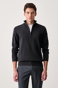 G-Star półgolf męski z bawełną Core refined half zip granatowy D30783-E813