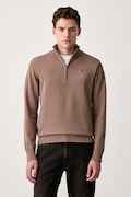 G-Star półgolf męski z bawełną Core refined half zip brązowy D30783-E813