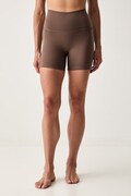 adidas Performance szorty do jogi damskie Three Stripes Studio brązowe regular waist KY1911