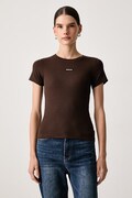 Guess Jeans T-shirt damski bawełniany z elastanem brązowy W6BP04 K5468