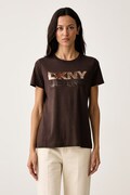 DKNY T-shirt damski z bawełną brązowy DJ6T1846