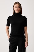 Kaos T-shirt swetrowy damski wełniany czarny SI1NT045