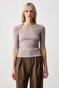 MM6 Maison Margiela T-shirt damski z dodatkiem wełny beżowy S52NC0361-M20122