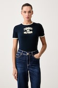 Tommy Hilfiger T-shirt damski bawełniany z elastanem granatowy WW0WW52363