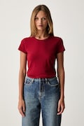 Armani Exchange T-shirt basic damski bawełniany z elastanem czerwony XW002743 AF23955