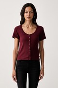 Levi's тениска дамска от памук с еластан AUSTEN BUTTON THROUGH SS червена 0087U-0007