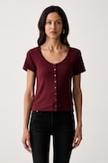 Levi's тениска дамска от памук с еластан AUSTEN BUTTON THROUGH SS червена 0087U-0007