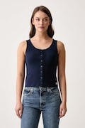 Levi's top damski z bawełną DRY GOODS POINTELLE LACE TANK granatowy 0086L