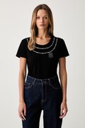 Fracomina T-shirt damski bawełniany z elastanem czarny FR26WT3004J401G1