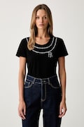 Fracomina T-shirt damski bawełniany z elastanem czarny FR26WT3004J401G1